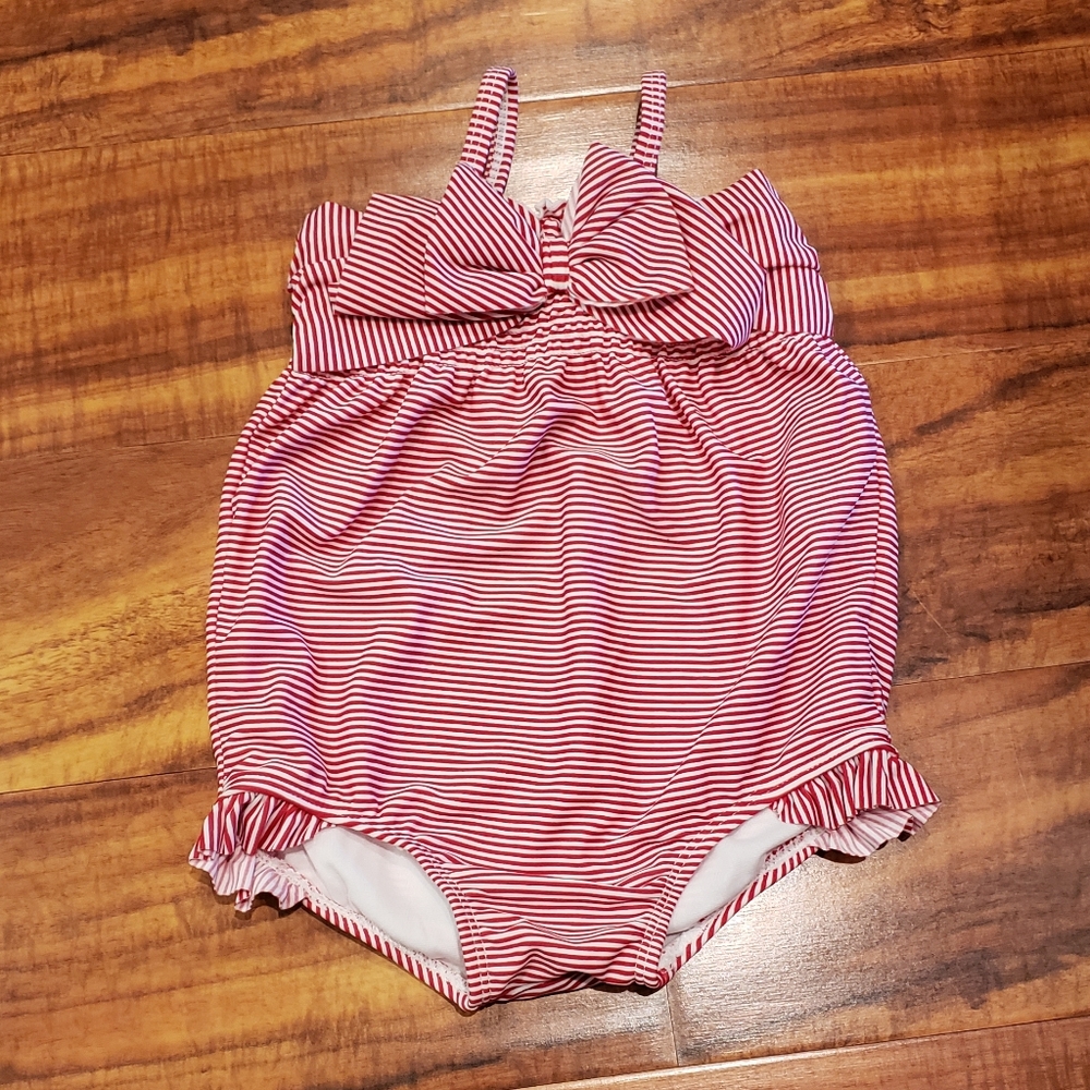 Janie and Jack NWT 12-18 months red striped one piece swimsuit with bow detail